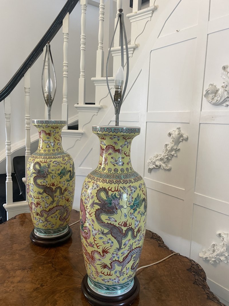 Large Pair of Antique 19th Century Chinese Porcelain Vase Lamps 105 x 24 cm - Image 5